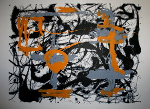 Serigrafía Jackson Pollock, Amarillo, Gris, Negro