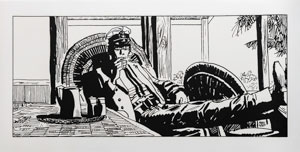 Serigrafia Hugo Pratt : Sous la véranda (Tropiques) (60 x 30 cm)