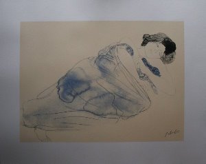 Sérigraphie Auguste Rodin, Femme vêtue allongée sur le flanc