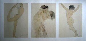 Lámina Rodin, Triptico : Danseuse, le baiser, nue de dos, 1905