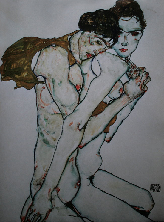 Egon SCHIELE : Amistad, 1913 : Reproduccin, lmina sobre un hermoso y lujoso papel espeso 60 x 80 cm
