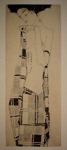 Egon Schiele print, Gerti Schiele in a Plaid Garment, 1907