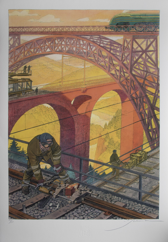 Franois Schuiten signed Art print, La Type 12 sur les rails