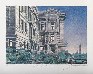 Stampa pigmentaria firmata Schuiten, Le Palais, 2050