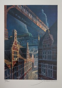 Affiche d'Art signée Schuiten, Le pont