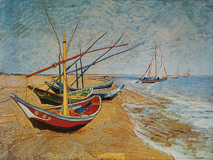 Lámina Van Gogh, Barcos pesqueros en la playa de Saintes-Maries, 1888