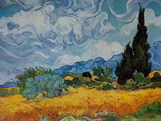 Lámina Vincent Van Gogh, Campo de trigo con cipreses, 1889