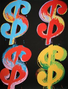 Affiche Warhol, 4 dollars, 1982