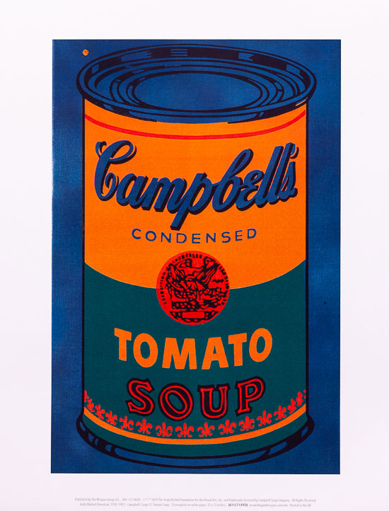 Andy Warhol poster print, Campbell's Soup Can, 1965 (blue and orange)