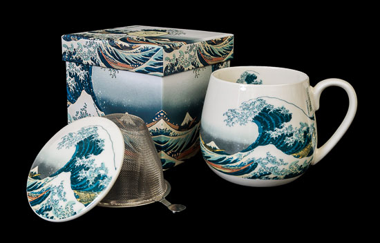 Mug snuggle in porcellana con infusore per tè Hokusai, La grande onda di Kanagawa (Duo)