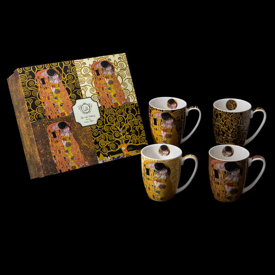 Coffret 4 Mugs en porcelaine Gustav Klimt, Le baiser, l'arbre de vie, (Duo)