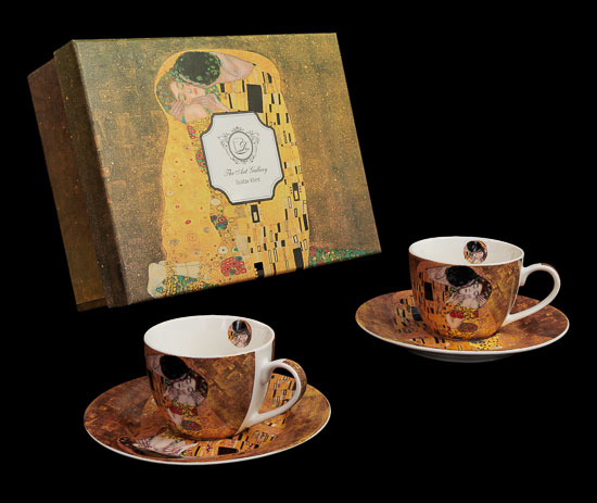 Duo tasses à expresso & sous-tasses Gustav Klimt, Le baiser, (Duo)