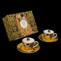 Duo tasses à expresso & sous-tasses Gustav Klimt, Le baiser, l'arbre de vie (marron)
