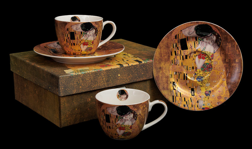 with 2 Spoons 2 Saucers Set of 2 Gustav Klimt Art The Kiss Porcelain Espresso Cup Set 