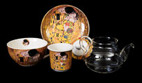 Tetera y taza Gustav Klimt : El beso (vidrio y porcelana) (detalles)