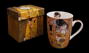 color negro y dorado Atelier Harmony Taza de té Gustav Klimt Der Beso de porcelana con caja de regalo 