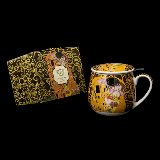 Mug snuggle à thé en porcelaine avec filtre Gustav Klimt, Le baiser, l'arbre de vie (marron), (Duo)