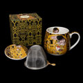 Mug snuggle à thé en porcelaine avec filtre Gustav Klimt, Le baiser, l'arbre de vie (marron)