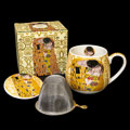 Mug snuggle à thé en porcelaine avec filtre Gustav Klimt, Le baiser, l'arbre de vie (écru)
