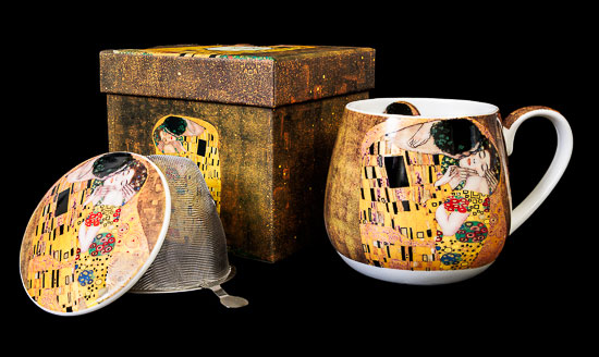 Mug snuggle à thé en porcelaine avec filtre Gustav Klimt, Le baiser, (Duo)