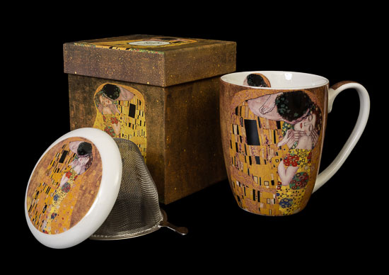 Mug à thé en porcelaine avec filtre Gustav Klimt, Le baiser, (Duo)