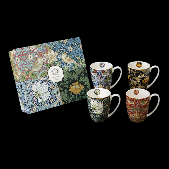 Conjunto de 4 Tazas de Porcelana William Morris, Strawberry Thief, Pimpernel (Duo)