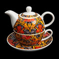 William Morris porcelain Tea for One : Orange Irises (details)