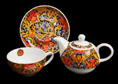 William Morris porcelain Tea for One : Orange Irises (details)