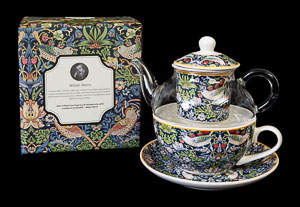 Glass and Porcelain Tea for One William Morris : Strawberry Thief (blue)