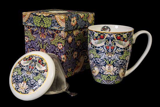 William Morris Porcelain Mug with tea infuser, Strawberry Thief (Blue) (Duo)