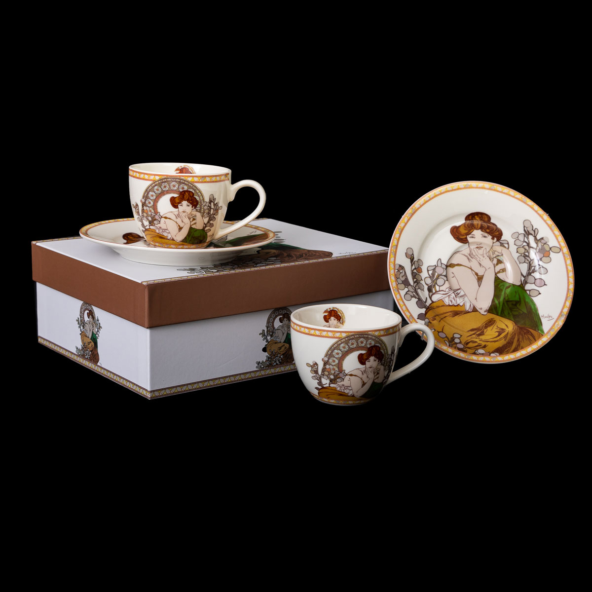 Duo tasses à expresso & sous-tasses Alfons Mucha, Topaze