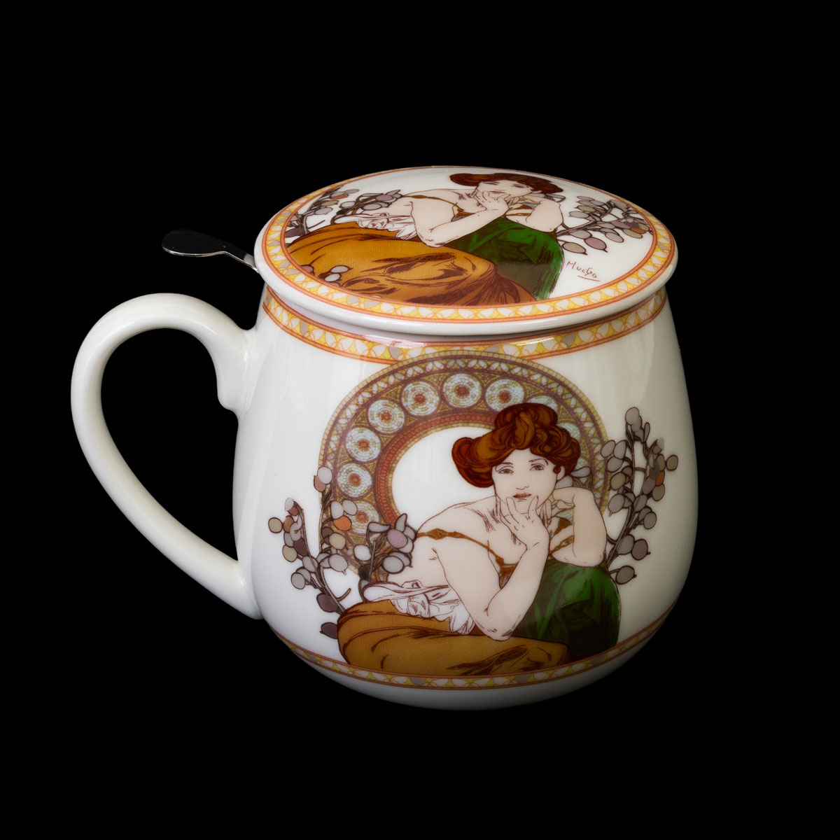 Mug snuggle in porcellana con infusore per tè Alfons Mucha, Topazio (dettaglio 2)