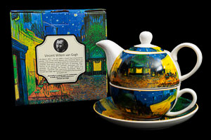 Duo théière et tasse en porcelaine Vincent Van Gogh : Terrasse de café de nuit