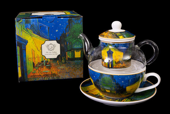 Duo théière Vincent Van Gogh : Terrasse de café de nuit (verre et porcelaine)
