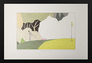François Avril framed signed print, Golf - Approach