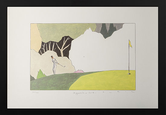 Affiche d'Art signée et encadrée de François Avril : Golf - Approach