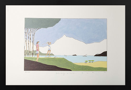 Affiche d'Art signée et encadrée de François Avril : Golf - Driving