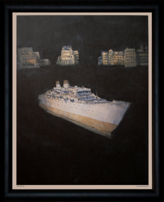 Lámina enmarcada de Nicolas De Crécy : Le bateau blanc