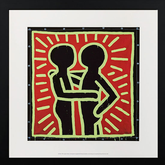 Stampa incorniciata Keith Haring : Couple in black, red and green (1982)