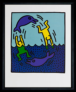 Stampa incorniciata Keith Haring : Delfini, 1983