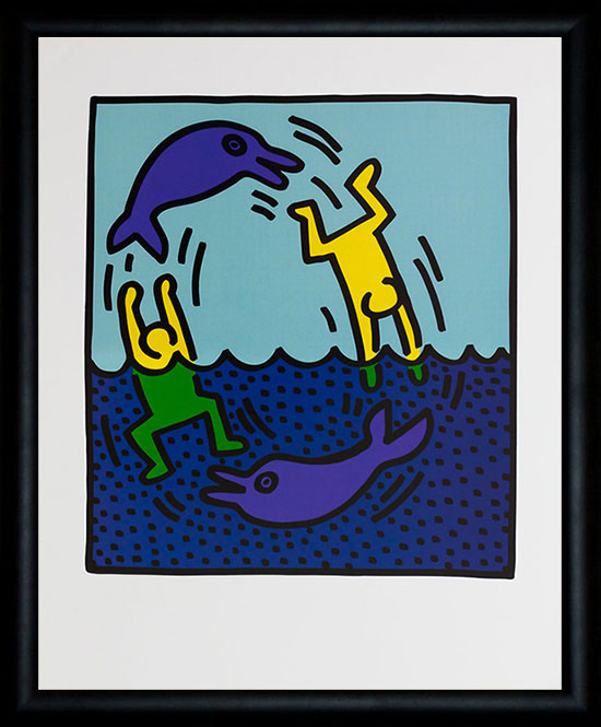 Keith Haring framed print : Dolphins, 1983