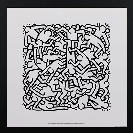 Lámina enmarcada Keith Haring : Party of Life Invitation, 1986