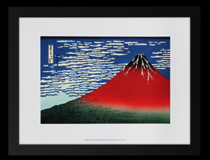 Lámina enmarcada Hokusai : Viento del sur, cielo claro (Fuji rojo)