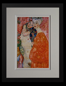 Gustav Klimt framed Matted Fine Art Print, The two friends (Gold foil inlays)