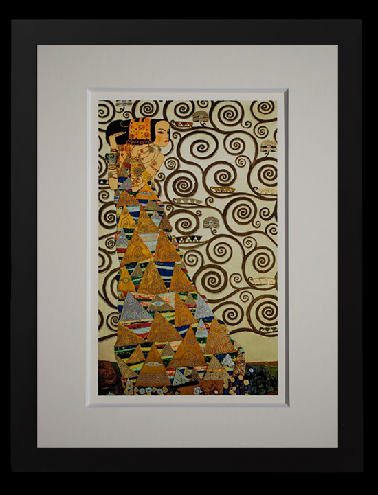 Stampa incorniciata di Gustav Klimt : Expectation (foglie di oro)