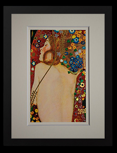 Gustav Klimt framed Matted Fine Art Print, Sea Serpents IV (Gold foil inlays)