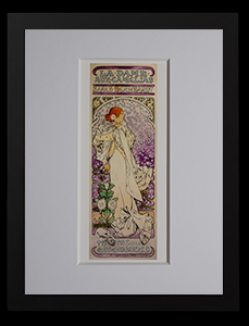 Alfons Mucha framed Matted Fine Art Print, La Dame aux Camélias (Silver foil inlays)