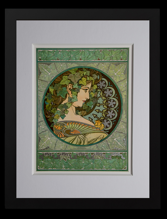 Stampa incorniciata di Alfons Mucha : Ivy (foglie di oro)
