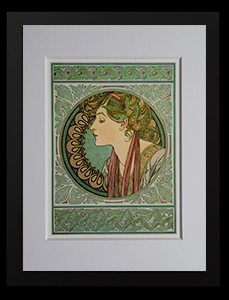 Alfons Mucha framed Matted Fine Art Print, Laurel (Gold foil inlays)