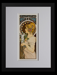 Alfons Mucha framed Matted Fine Art Print, Feather (Gold foil inlays)